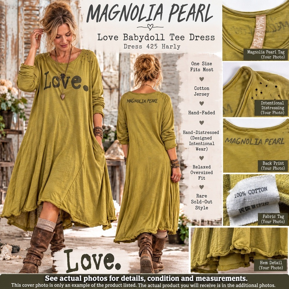 Magnolia Pearl Love Babydoll Tee Dress 425 Harly OS Distressed Cotton Rare #3033
